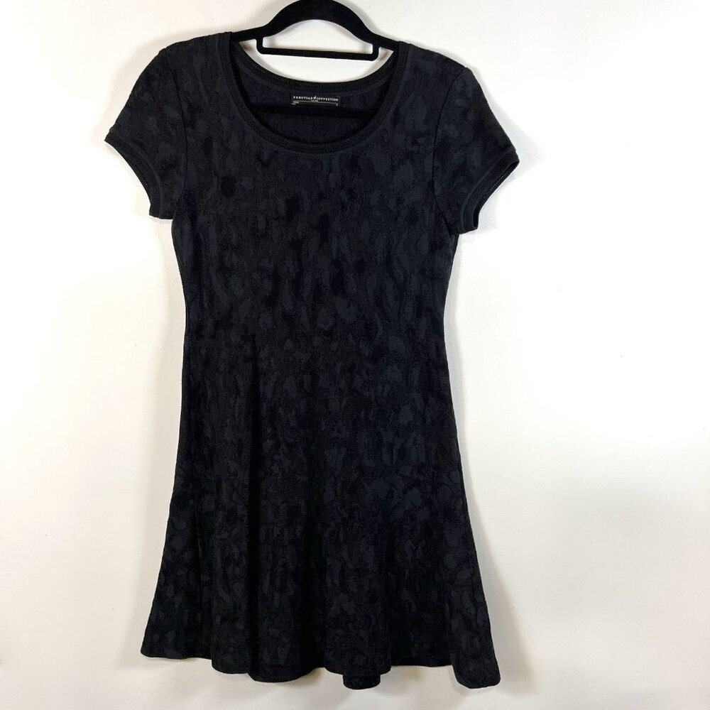 Peruvian Connection Pima Cotton Jacquard Knit Fit and Flare Dress Grey Black S